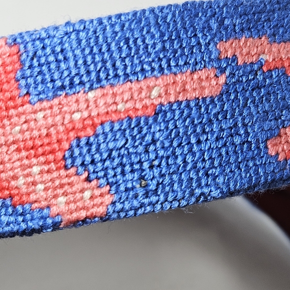 Smathers & Branson Needlepoint Women Sz L Starfish Blue Belt Cinch Slider Golf - Picture 6 of 7